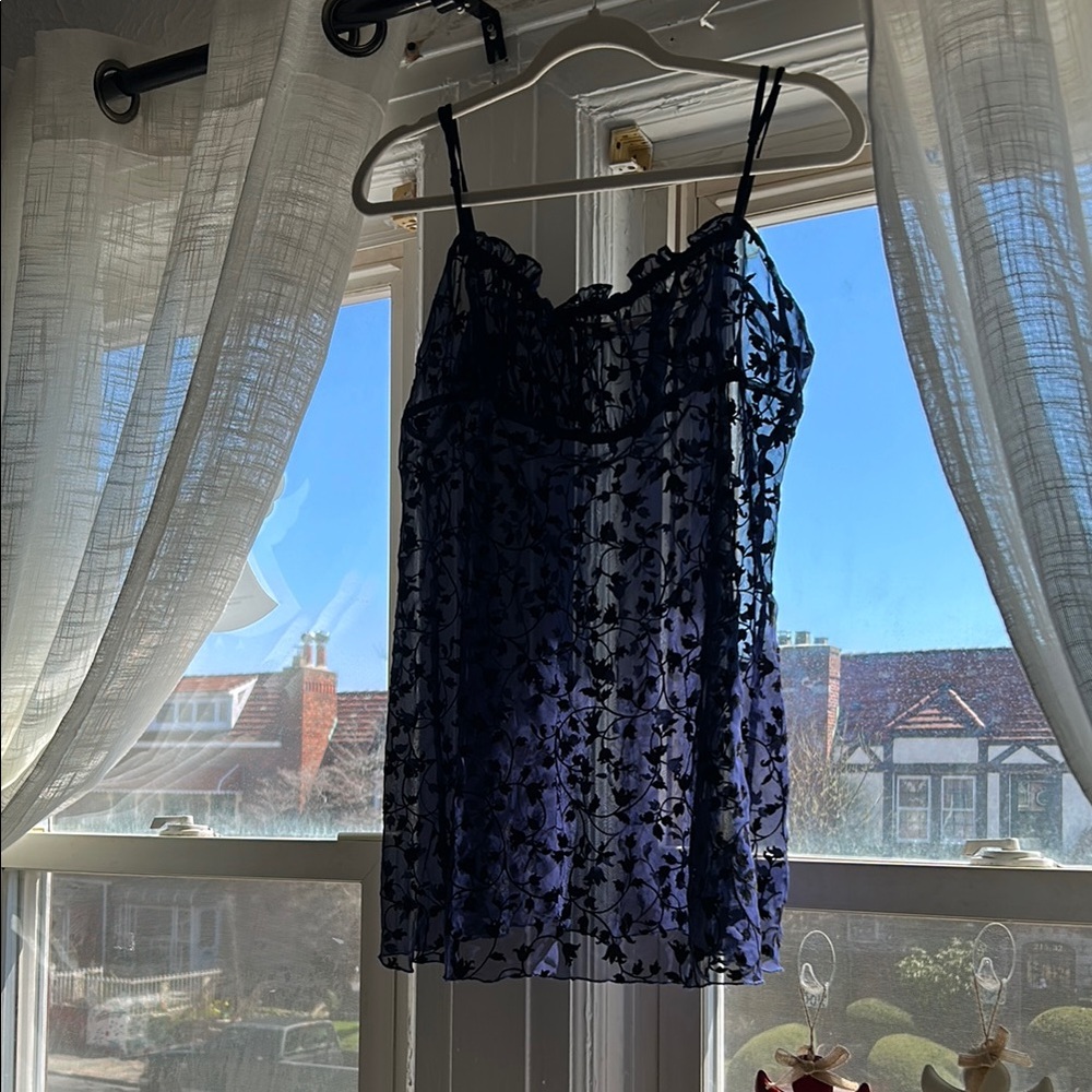 Victoria Secret  Sheer Black and Blue Floral lingerie size large.
